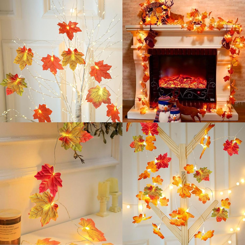 2 Pack Fall Maple Leaf String Lights, 40 LED 20Ft Battery Operated Garland with