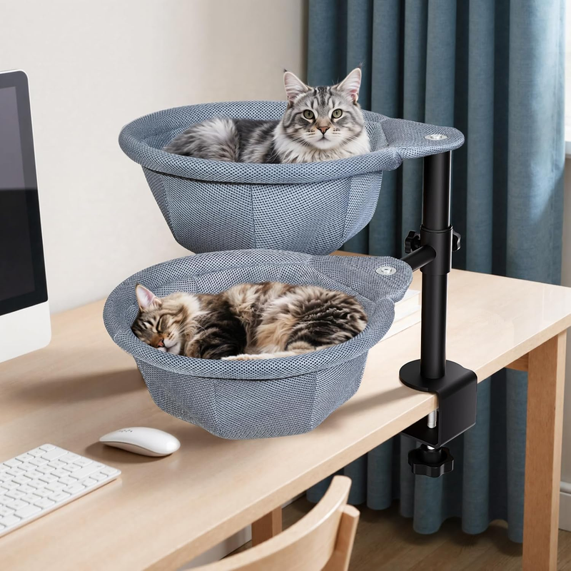 Cat Desk Bed - 360° Rotating Cat Desk Perch for Multiple Cats - Soft Fabric Desk Nest Bed