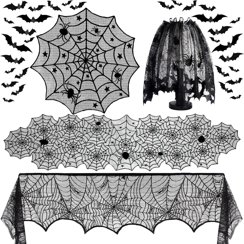 5Pack Halloween Decorations Indoor Halloween Decor Black Lace Table Runner Firep