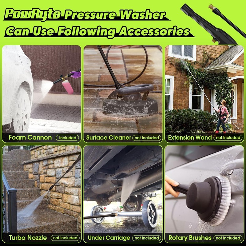 PowRyte Electric Pressure Washer 3800 PSI 2.4 GPM, Foam Cannon, 4 Pressure Tips
