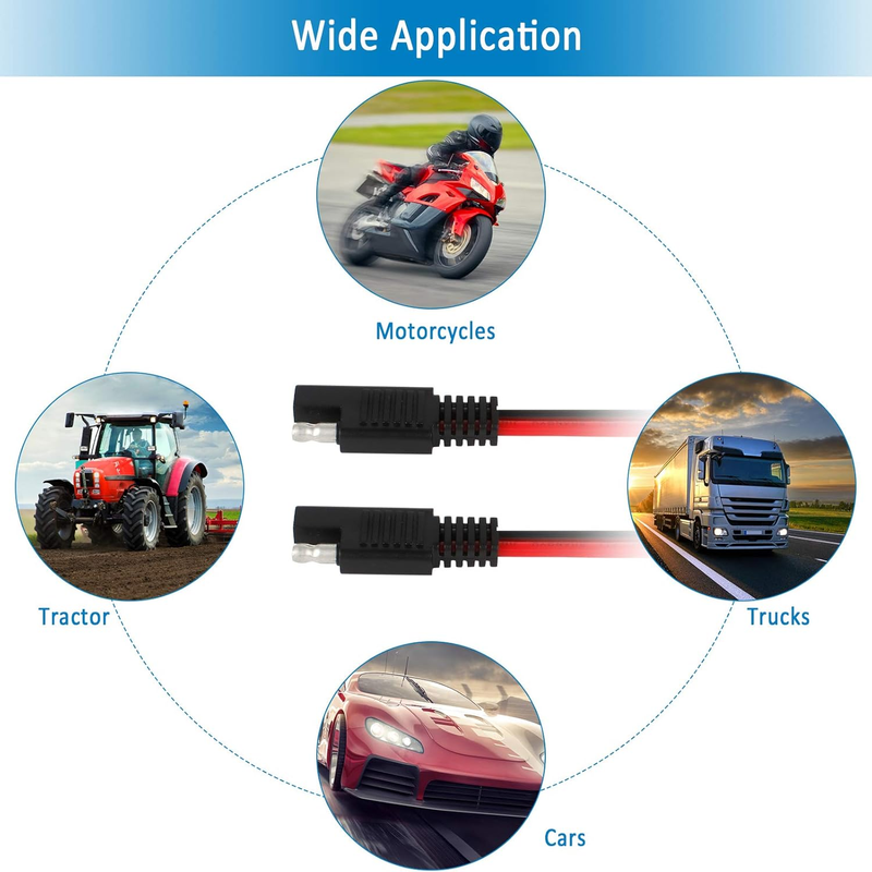 8 PCS SAE Connector Cable, 14AWG 2 Pin Single Plug Extension Cable for Motorcycl