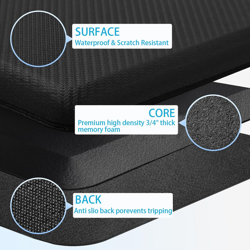 Kitchen Mats for Floor, 0.75" Cushioned Anti Fatigue Mat, Memory Foam Kitchen Ru
