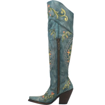 Pre-owned Dan Post Womens Floral Cowgirl Soft Leather Boot Dp3271 In Blue