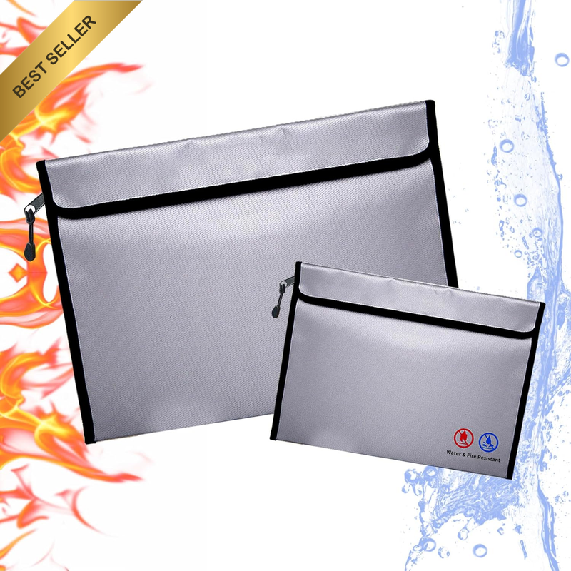 Fireproof Document Bag Two Sets of Fireproof Coin Storage Bags, 8X5 and 9X7 Inch