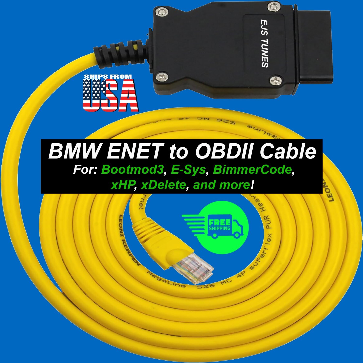 BMW ENET TO OBDII CODING CABLE (FOR: ISTA, E-SYS, BM3, AND