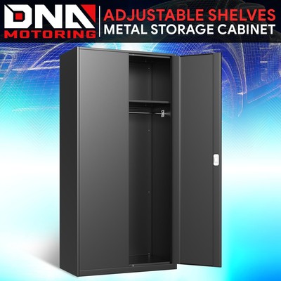 72'' Lockable Heavy Duty Metal Storage Cabinet w/ Hanging Rod & 4 Shelves Black