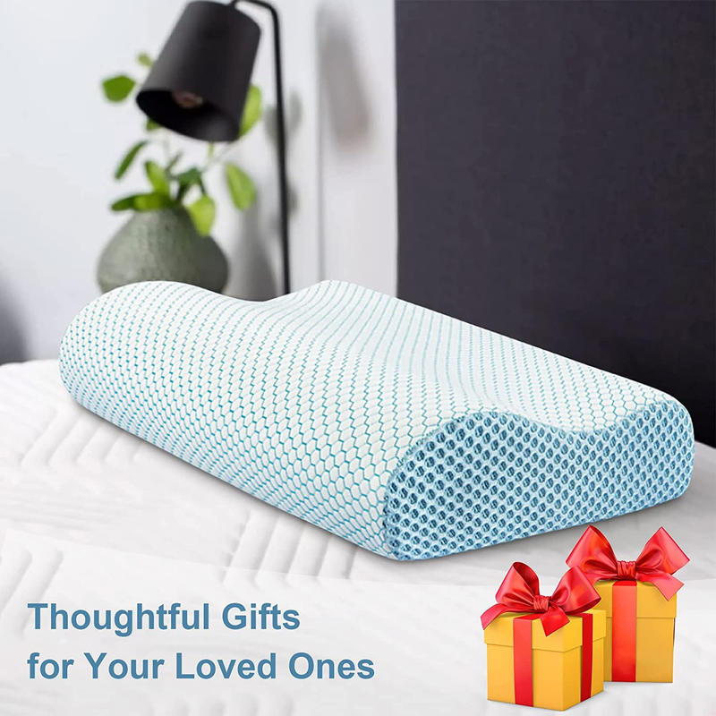 Memory Foam Pillow,  Neck Contour Cervical Orthopedic Pillow for Sleeping