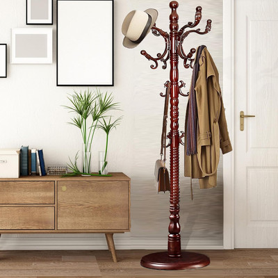 Coat Racks Free Standing with 14 Hooks, Natural Wood Coat Stands for Entryway, A