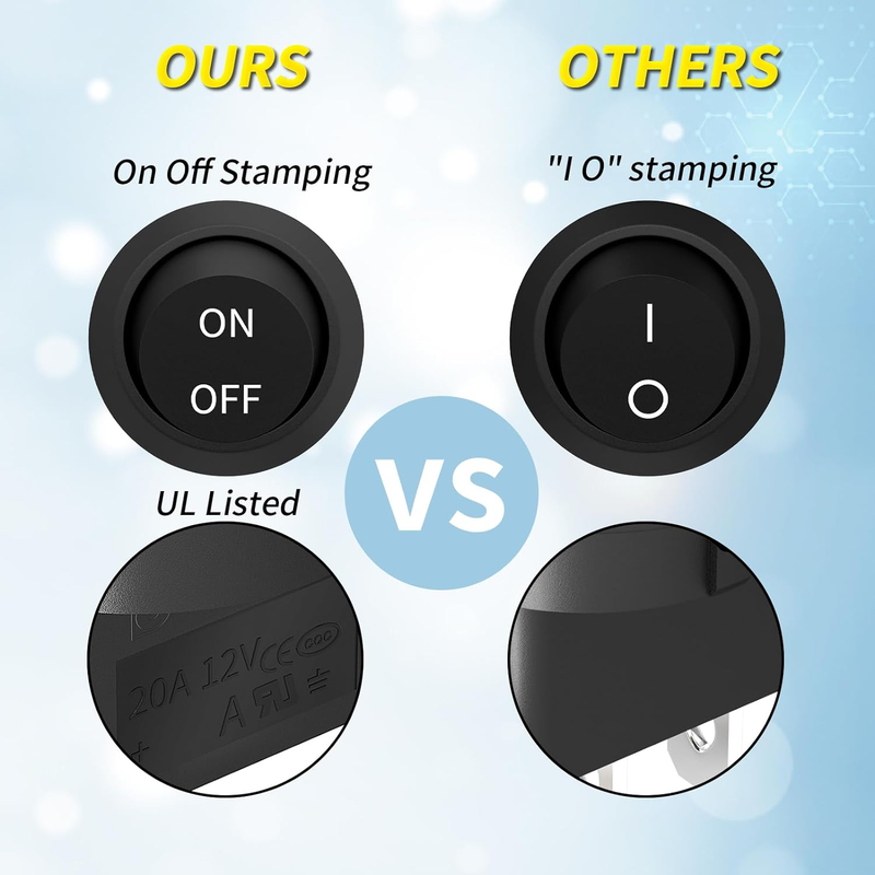 Joinfworld 10Pcs round Rocker Switch 12V on off Switch 12 Volt DC Circle Toggle 