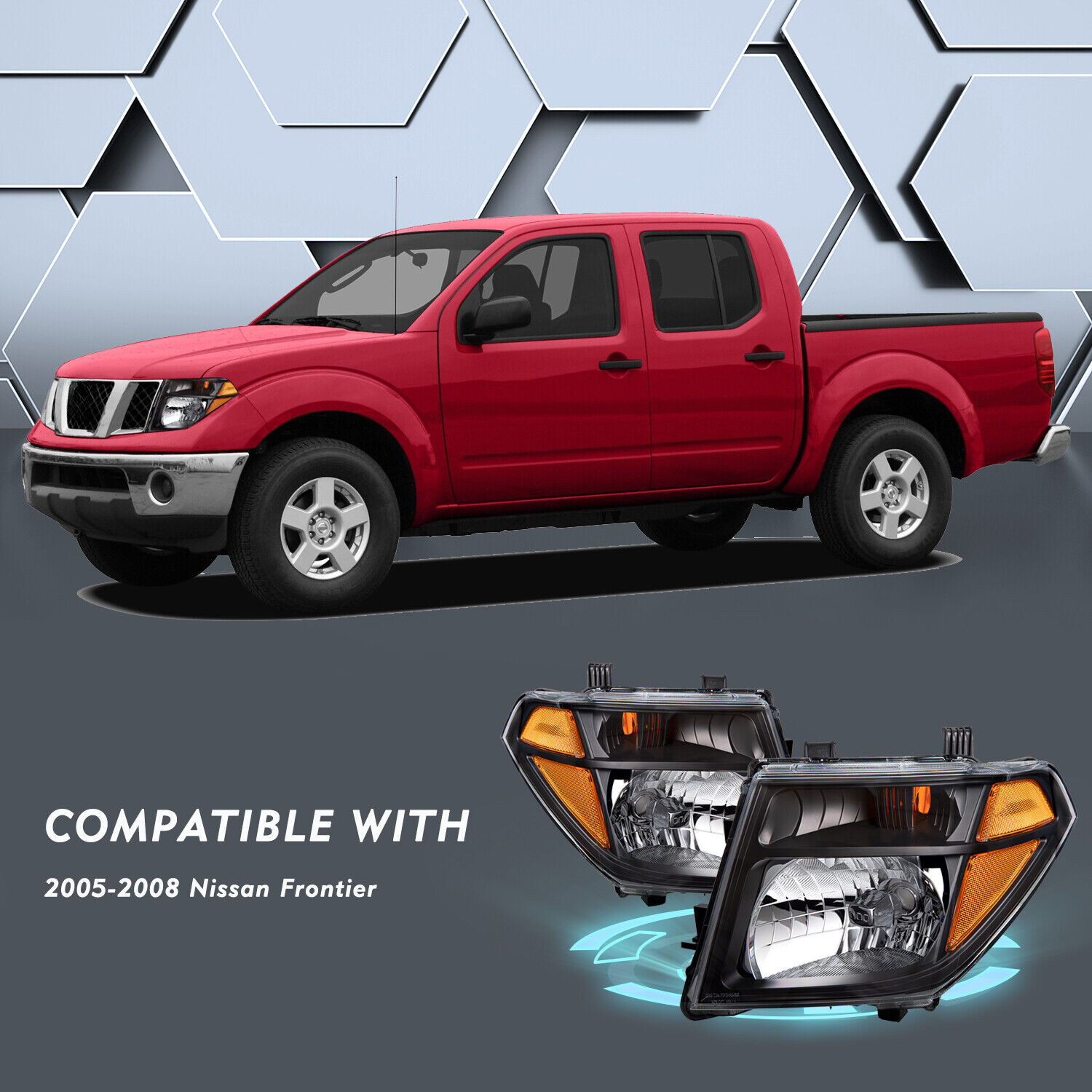 For 2005-2008 Nissan Frontier 05-07 Pathfinder Black Halogen Headlights Lamps 