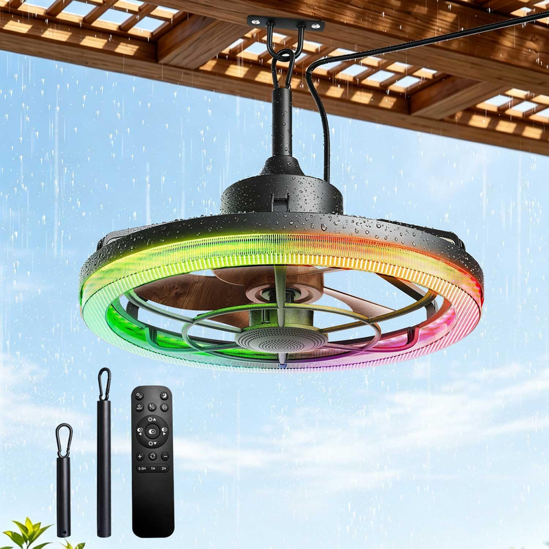20" Waterproof Outdoor Ceiling Fan with Light, Bluetooth Speaker & RGB Lighting