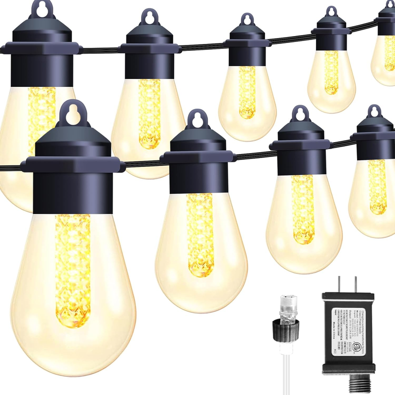 Outdoor String Light 49.2FT Upgrade 20Pcs S14Bulb 8 Modes Adapter