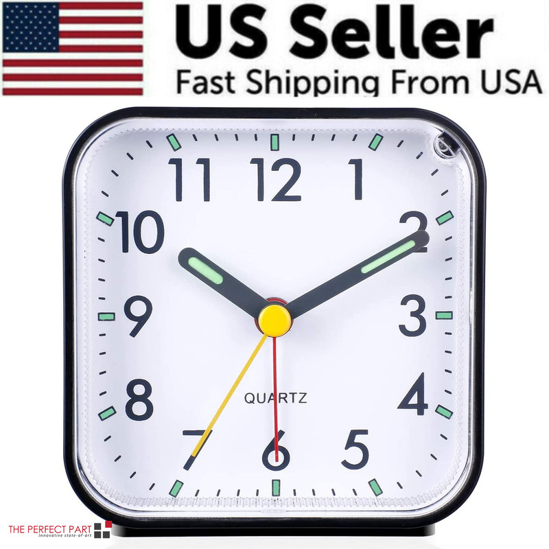 LED Desk Alarm Clock Nightlight Snooze Quiet Non Ticking Battery