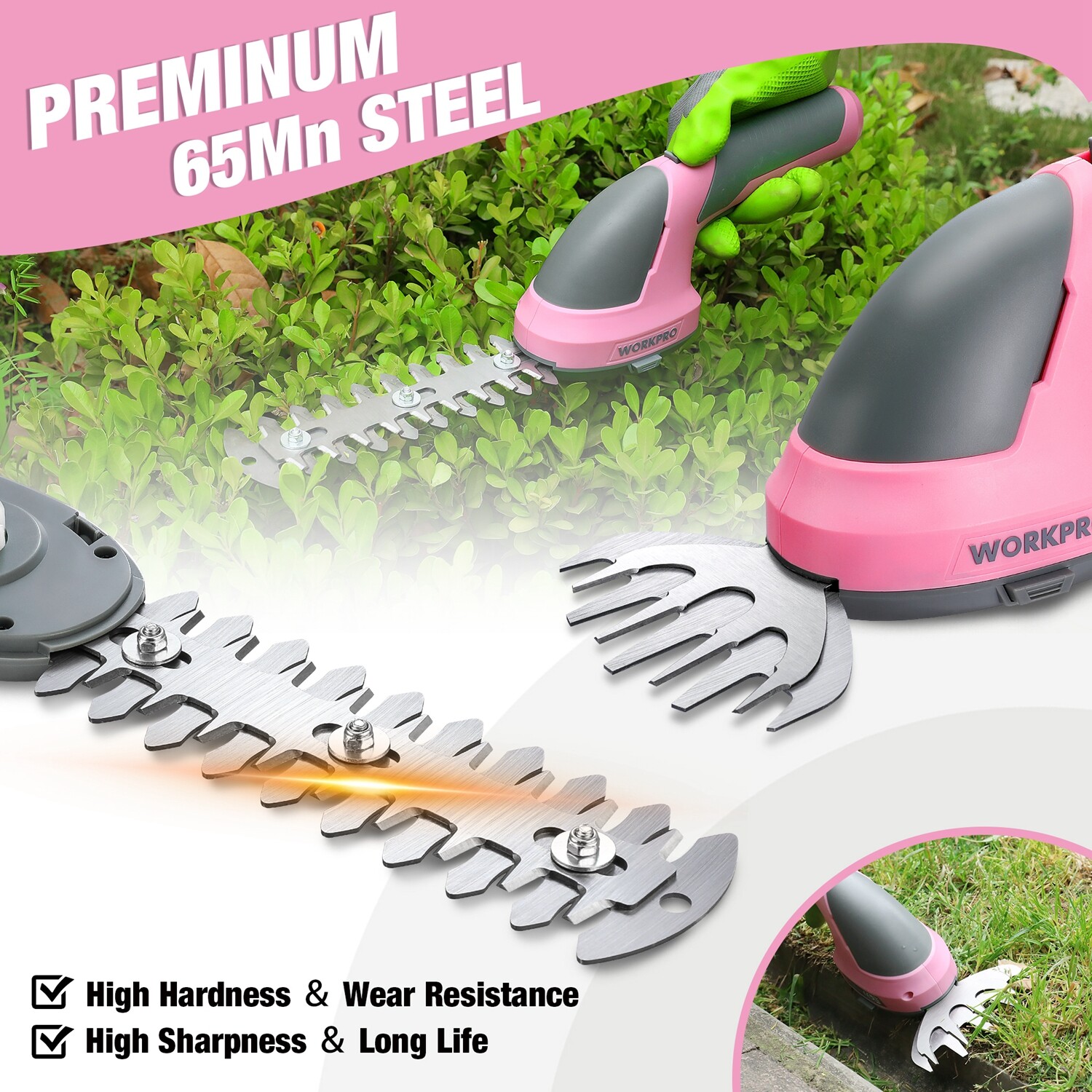 WORKPRO 2 in 1 Handheld Hedge Trimmer Cordless Grass Shear Shrubbery Trimmer NEW