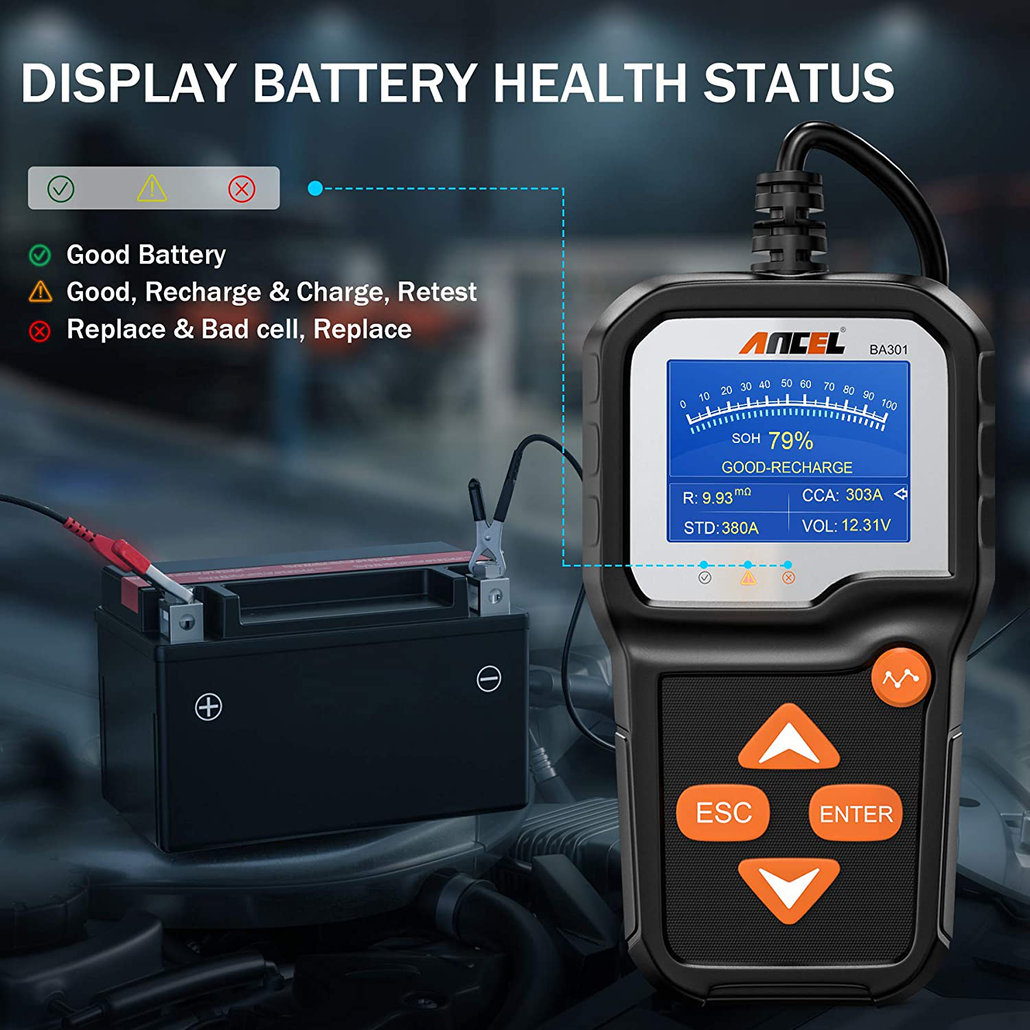 Ancel 12V Automotive Car Battery Tester Charging Cranking