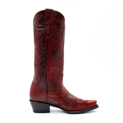 Pre-owned Ferrini Womens Scarlett V-toe Red Leather Cowboy Boots