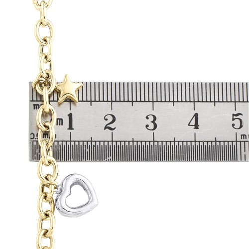 Pre-owned Jfl Diamonds & Timepieces 14k Two Tone Gold Rolo Link Dolphin Heart Sun Anchor Charm 5mm Bracelet 7.50"