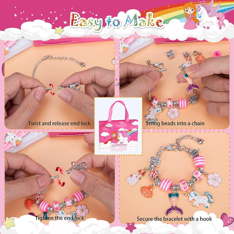 Gift Set for Girl Jewelry Making Kit Pretend Play Toy 5 6 7 8 9 10 11++ Year Old