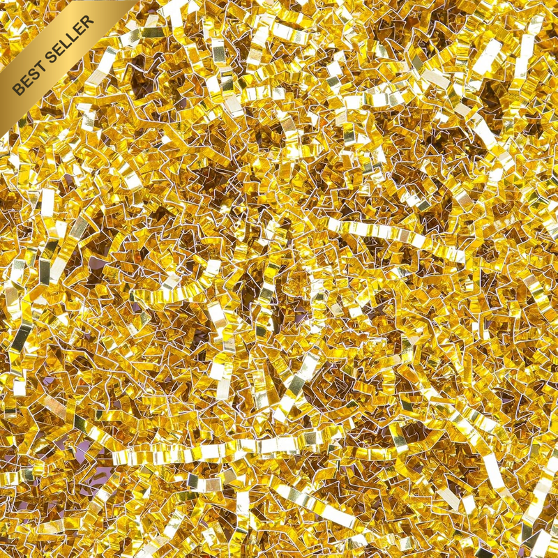 300 Grams / 10.6 Oz Easter Grass Gold Crinkle Cut Paper Shred Filler Metallic Ir