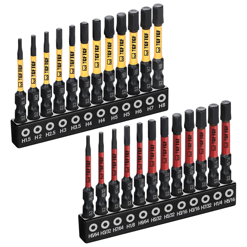 Impact Hex Head Allen  Drill Bit Set, 24PCS, 2-Inch (Metric & SAE), Premium S2 S