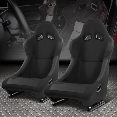Пара универсальных гоночных ковшеобразных сидений с фиксированным положением из черной тканой ткани с ползунками