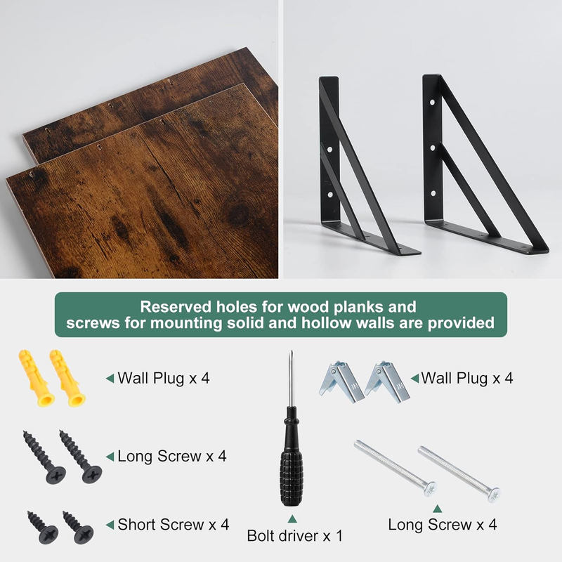 2 Pc Deep Floating Shelves ; 12 Inch Deep Wall Mounted Hanging Shelves for Livin