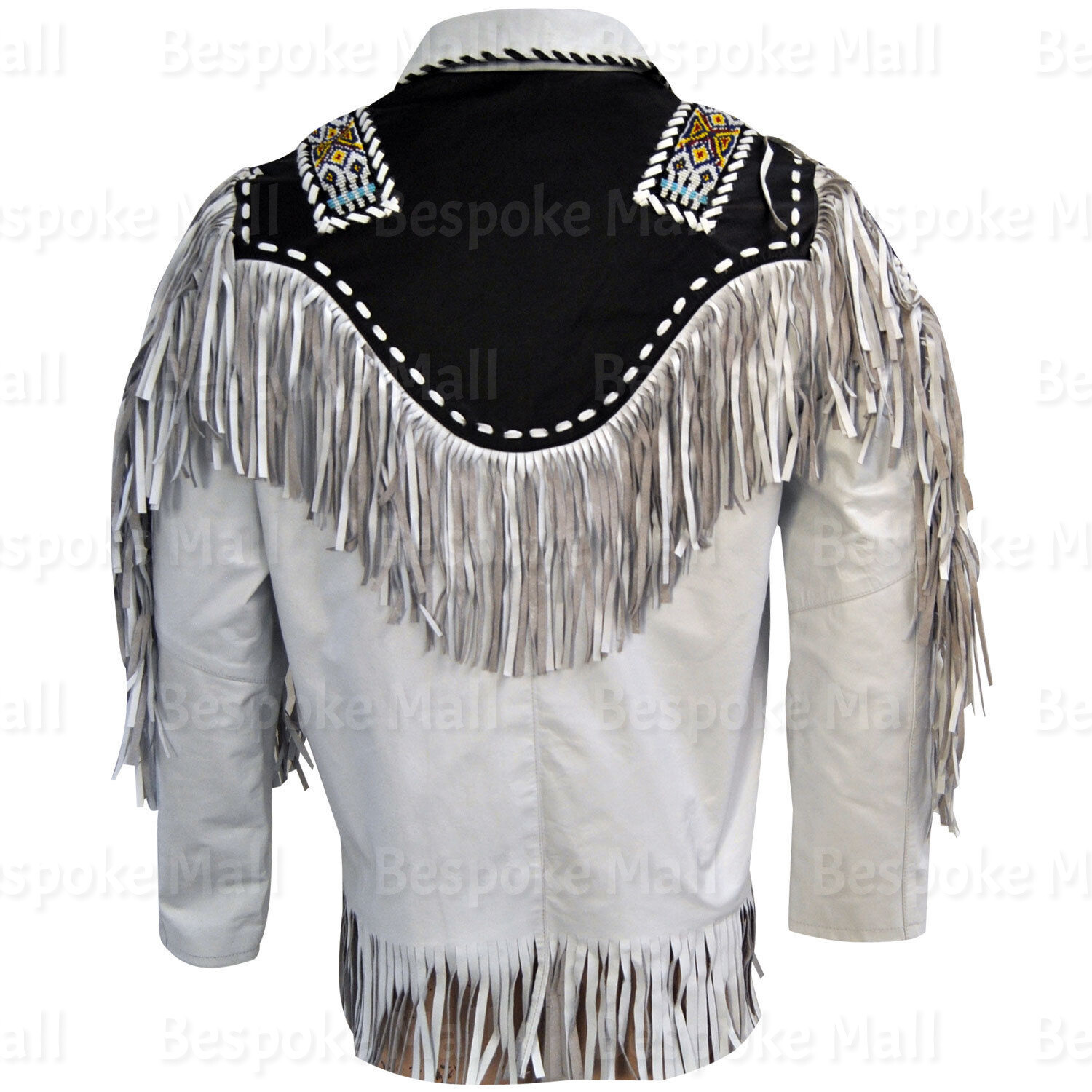 Pre-owned Handmade Men's White  Western American Cowboy Real Leather Jacket Fringes-523