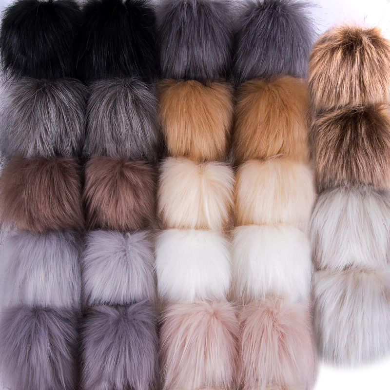 24 Pieces Faux Fur Pom Pom Balls DIY Faux Fox Fur Fluffy Pom Pom with Elastic Lo