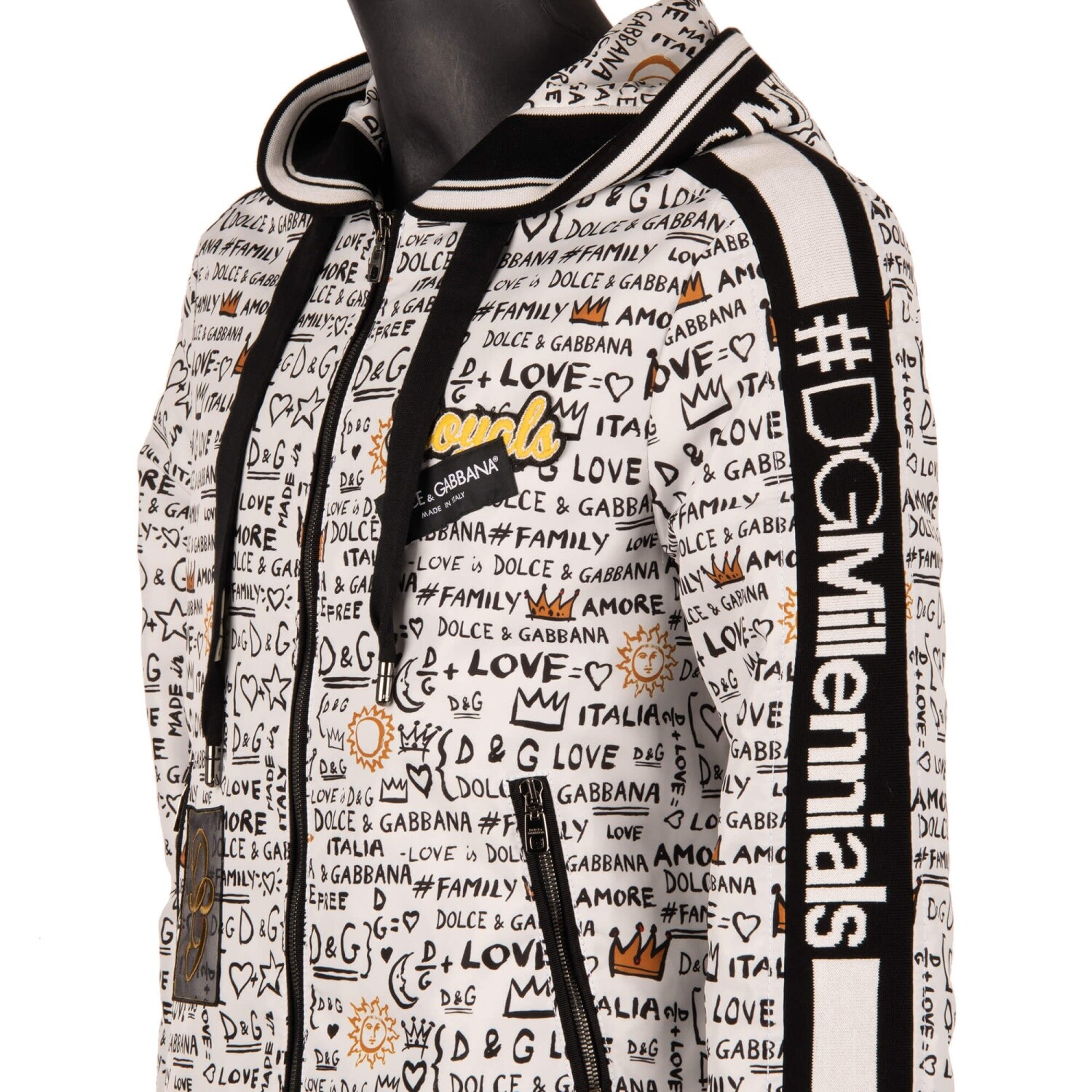 Pre-owned Dolce & Gabbana Millenials Graffiti Bomber Jacket Dg Logo Black White 09221