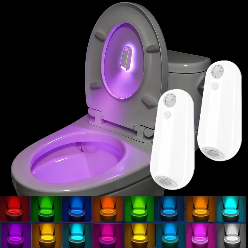Toilet Night Light 2 Pack Motion Sensor Rechargeable 8 Color LED Bowl Bathroom