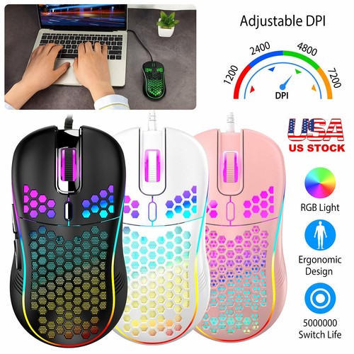Gaming Mouse 6 Button RGB Wired Mice 7200 DPI Laptop PC