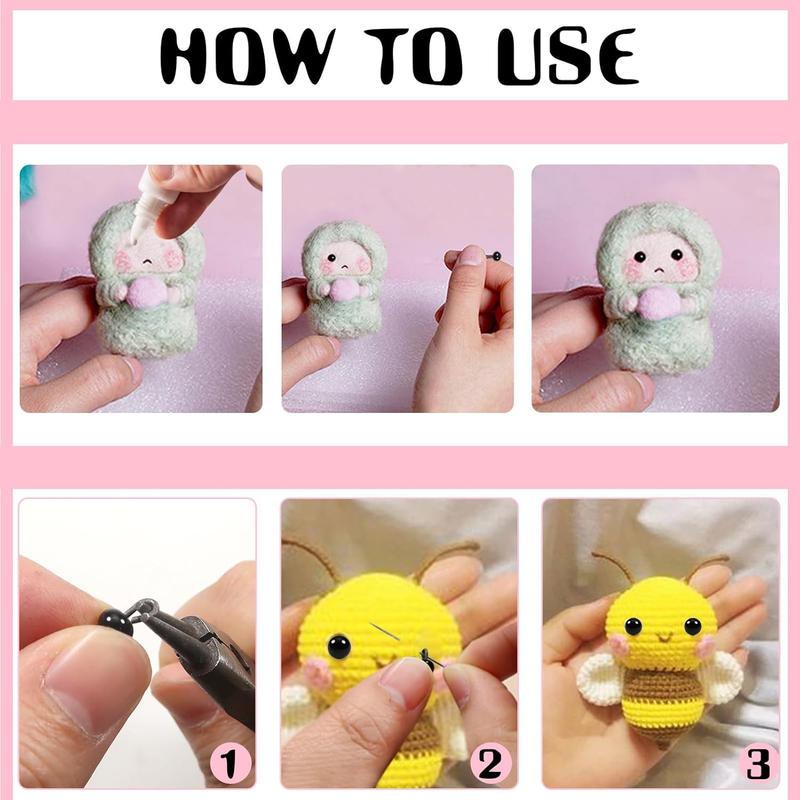TOAOB 300pcs Black Glass Safety Eyes Set 2mm 3mm 4mm Small Doll Eyeballs on Wire