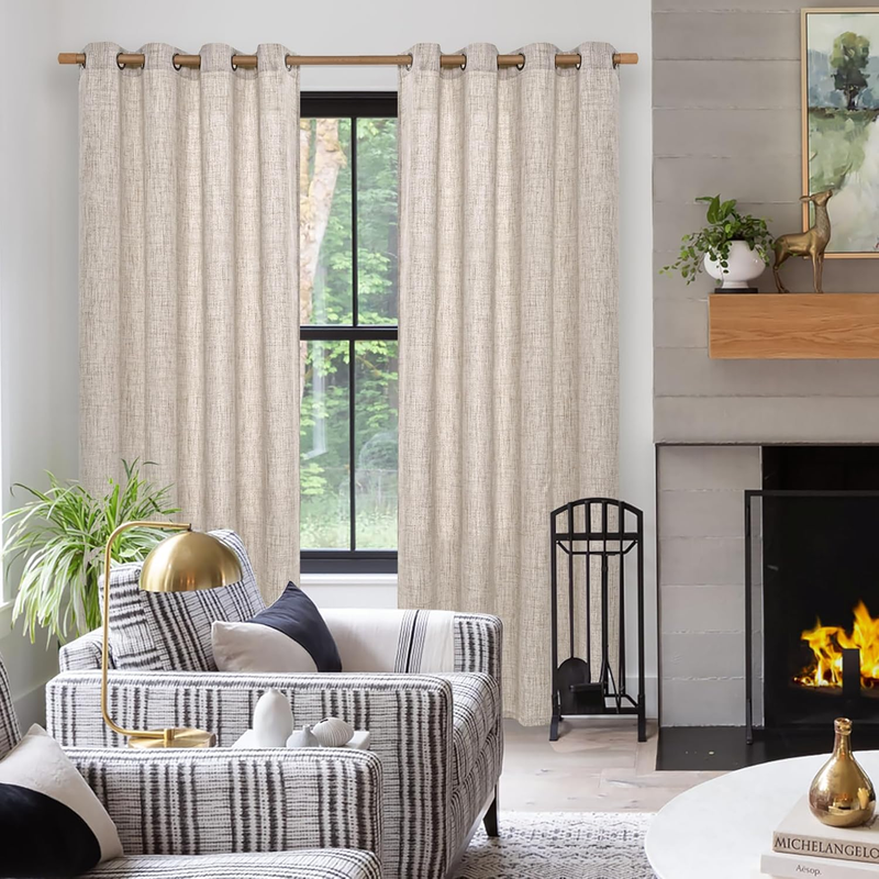 Natural Linen Curtains 84 Inch Long for Living Room Bedroom Grommet Top Light Fi