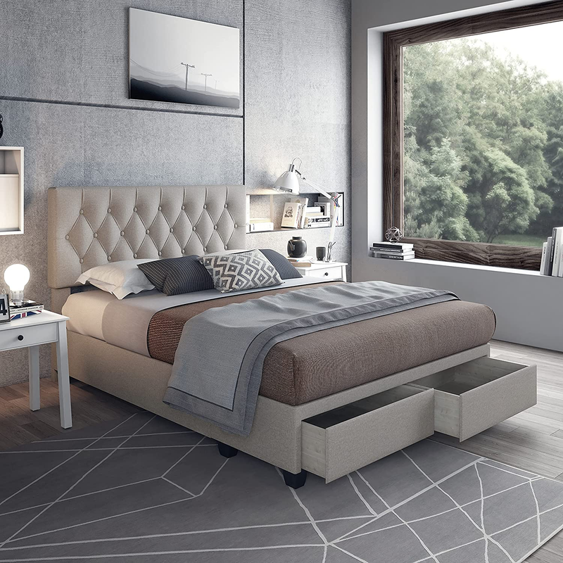 Mattress Foundation With Headboard, Dual