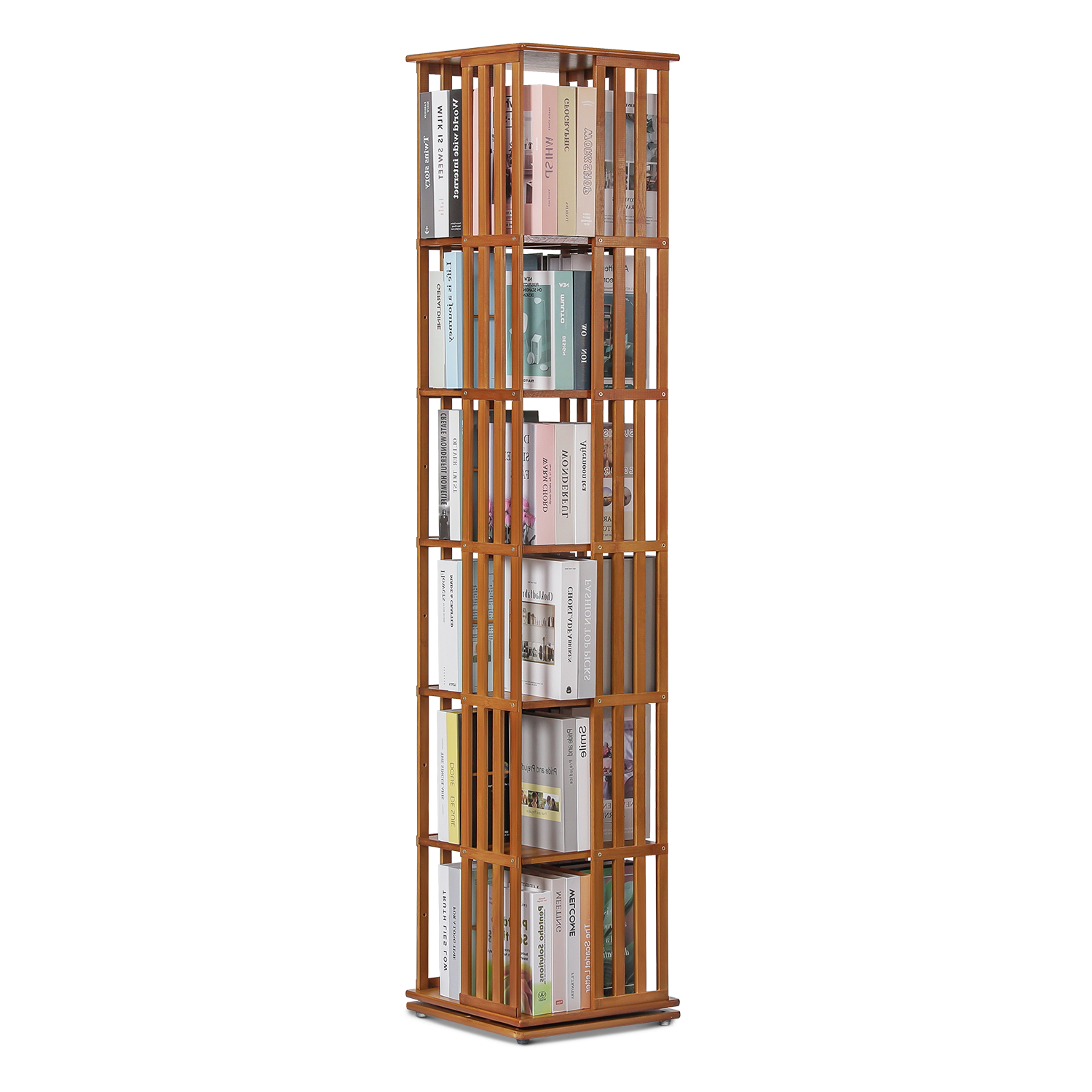 Brown Bamboo Slat Panel [ROTATABLE BOOKSHELF] Open Shelving Magzine Storage Rack
