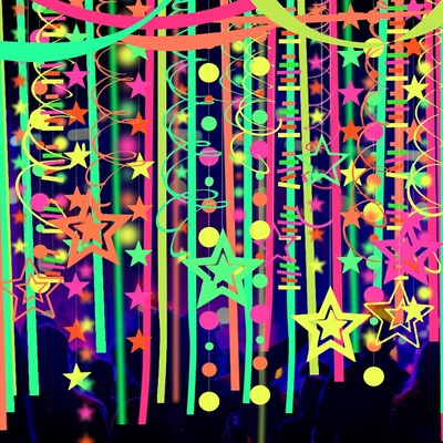 508ft UV Neon Paper Garland Crepe Streamers Glow in The B 