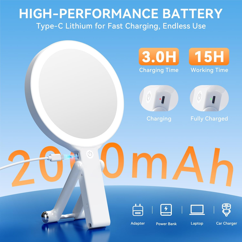 30X/1X Magnifying Mirror with Light, Double-Sided Makeup Mirror with Adjustable