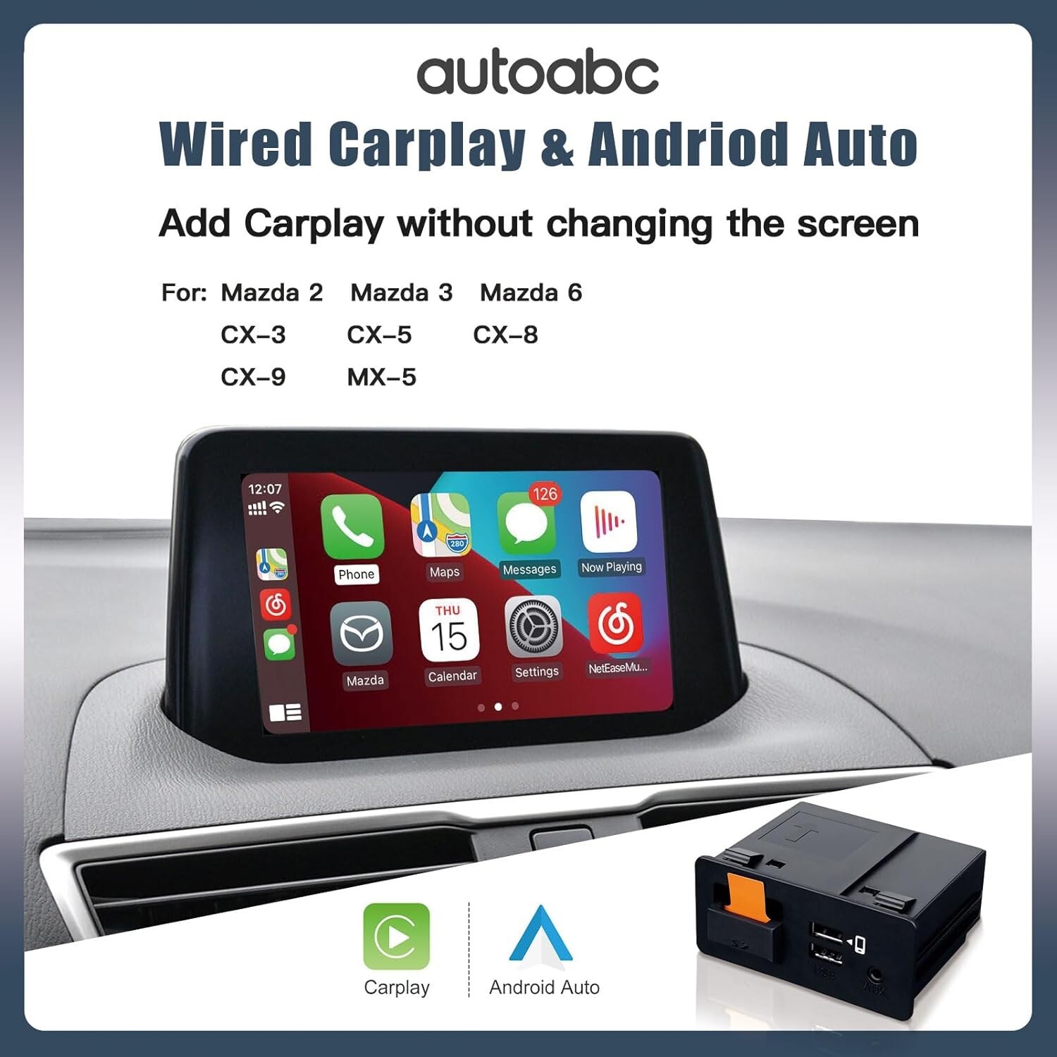 Wired Carplay/Android Auto Adapter for Mazda 2/3/6/CX3/CX5/CX9/MX5