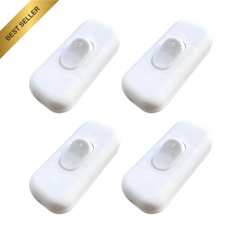 4-Pack Inline Rocker Switch 1.5A 250V White for Lamp Cord