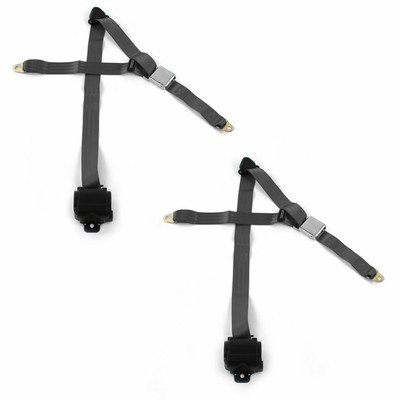 Chevy Chevelle 1964-67 Airplane 3pt Charcoal Retract Bucket  Seat Belt Kit-2 Bel
