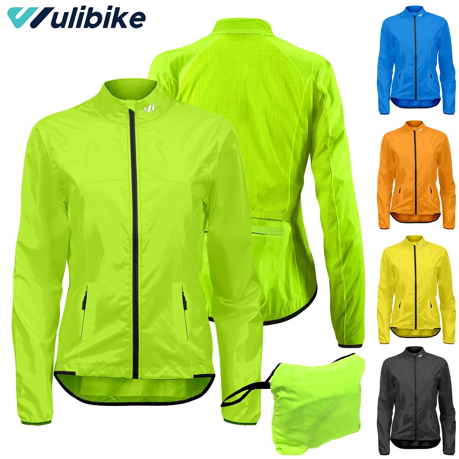 Wulibike Women's Cycling Jacket Packable Windbreaker Quick-Dry 3 Zipper Pocket