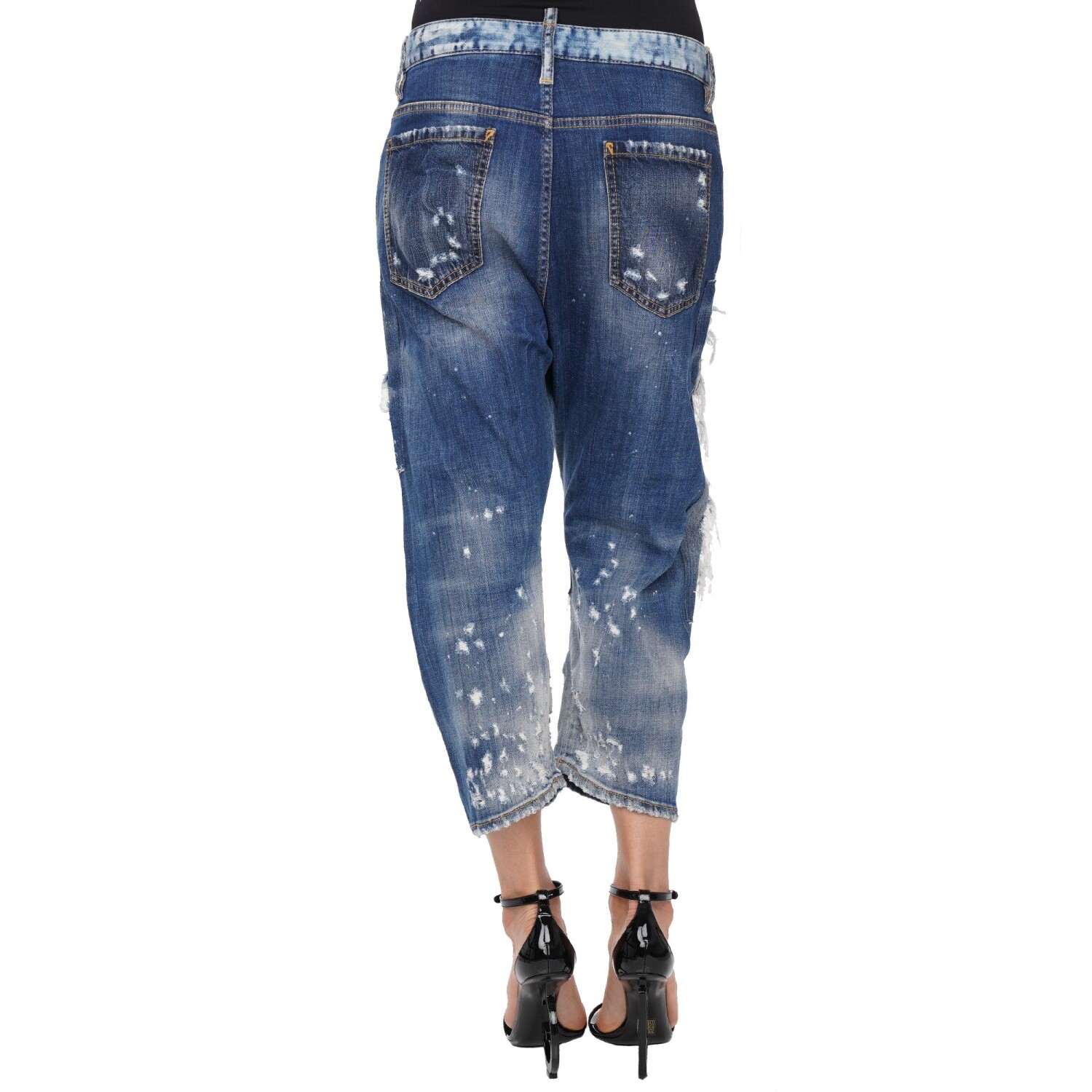 Pre-owned Dsquared2 Runway Boyfriend Cut Unique Distressed Denim Jeans Blue It 38 26 Xs S