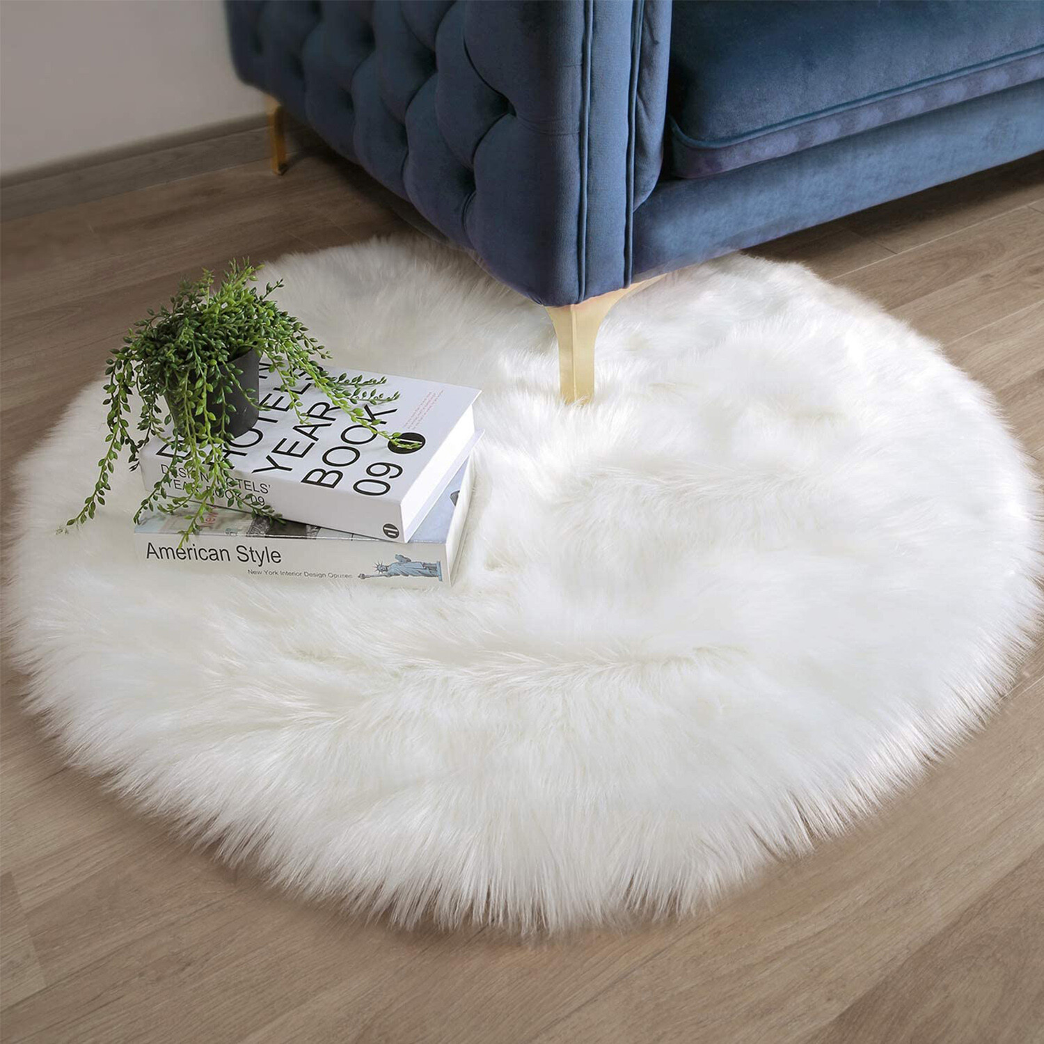 Faux Fur Sheepskin Fluffy Area Rugs Round Shaggy Carpet For Bedroom Living room