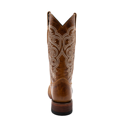 Pre-owned Ferrini Womens Mae Square Toe Brown Leather 12in Cowboy Boots