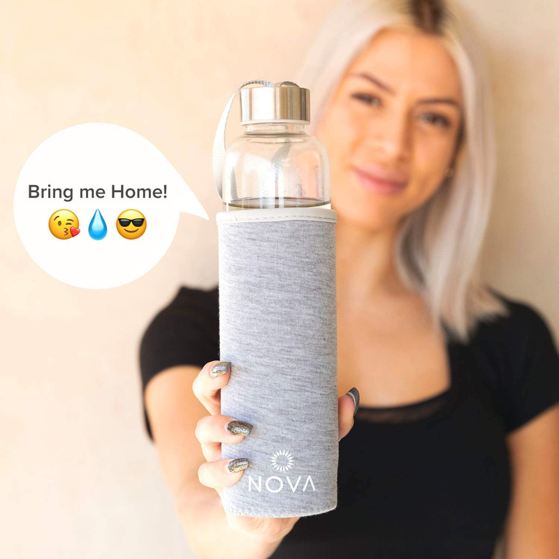Crystal Elixir Infused Clear Motivational Water Bottle + Protective Sleeve + Rem