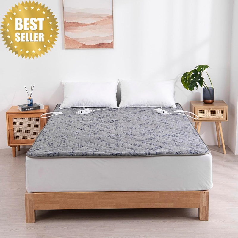 Bamboo Charcoal Quilted Electric Blanket King Bed - Safety Overheat Protection, 