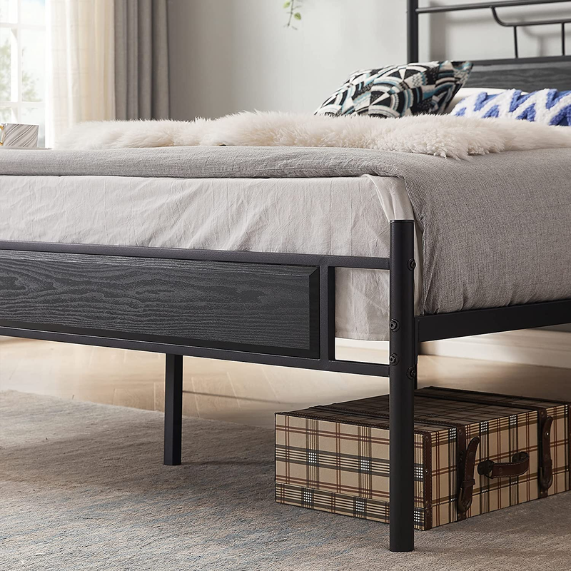 Queen Size Bed Frame with Wood Headboard, Metal Platform Bed Frame with Footboar