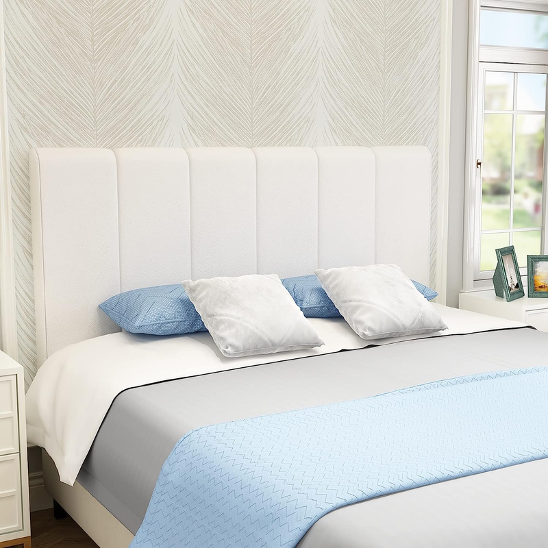 Upholstered King Headboard Foldable White Headboard for King Size Bed Faux Leath