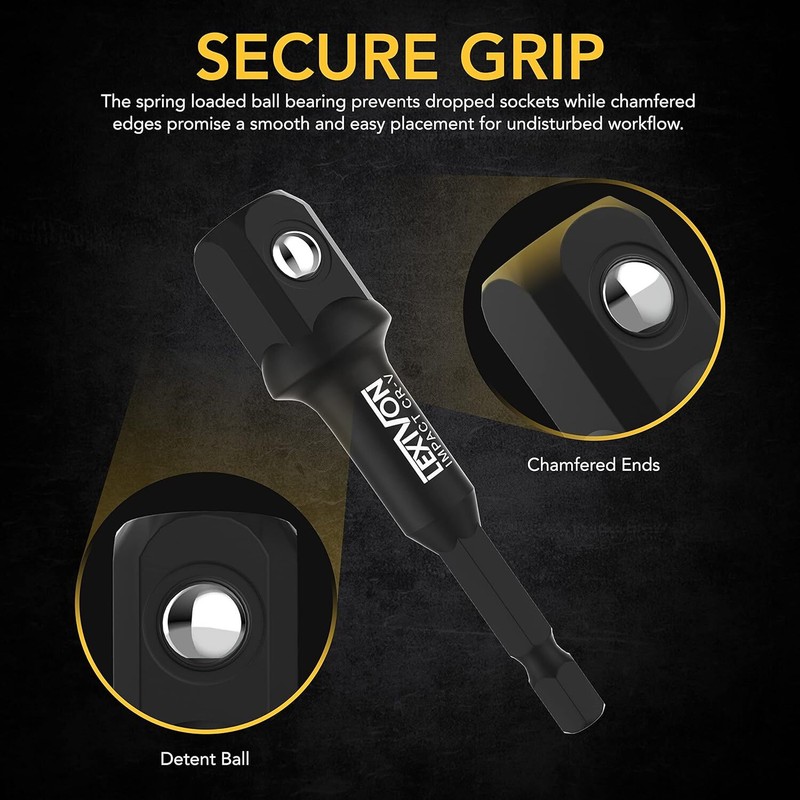 Impact Grade Socket Adapter Set, 3" Extension Bit with Holder | 3-Piece 1/4", 3/