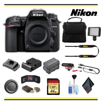 Nikon D7500 DSLR Camera (1581) Advanced Bundle Body W/Bag, Extra Battery, LED